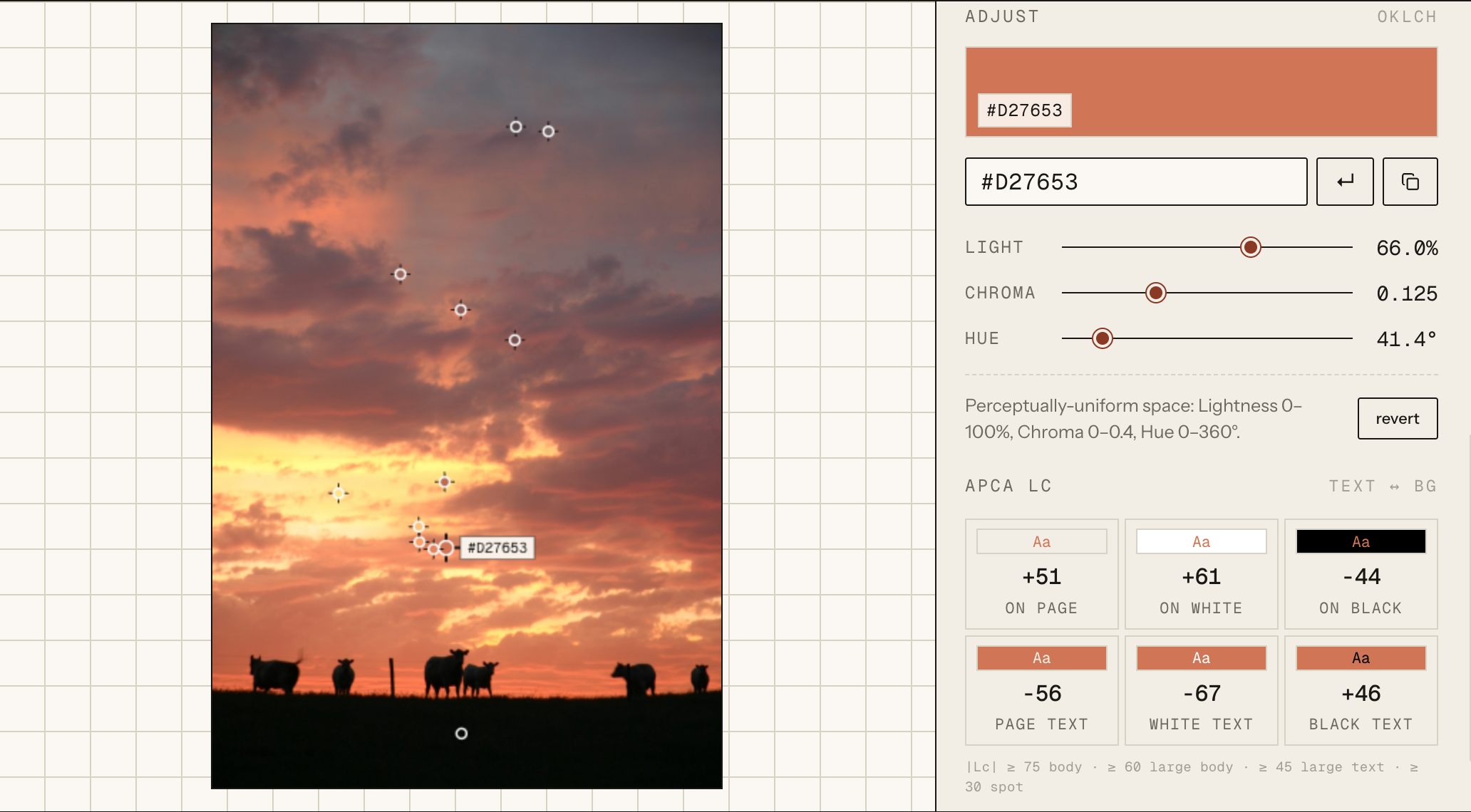 The colour adjustment panel